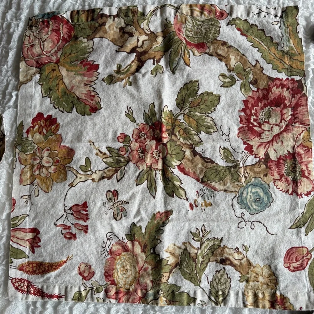 Pottery Barn Floral Linen Cotton Napkins Set Cottagecore Sage Green